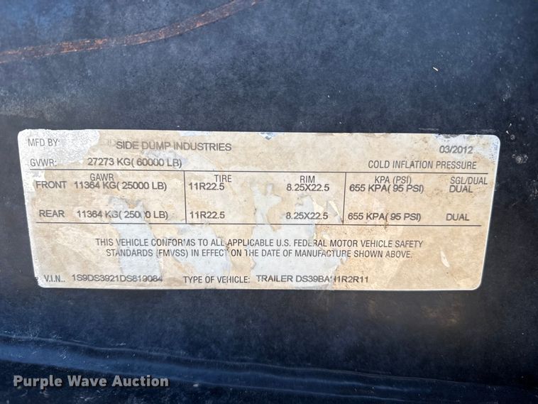 image for item FC2308 2013 Side Dump Industries DS39BAH1R2R11 side dump trailer