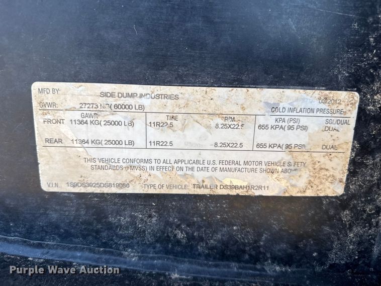 image for item FC2312 2012 Side Dump Industries DS39BAH1R2R11 side dump trailer