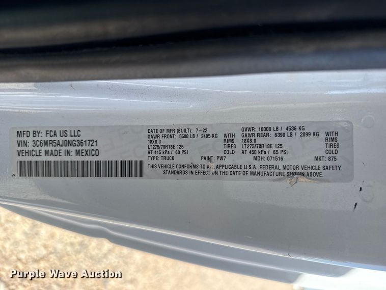 image for item FC2324 2022 Ram 2500 pickup truck