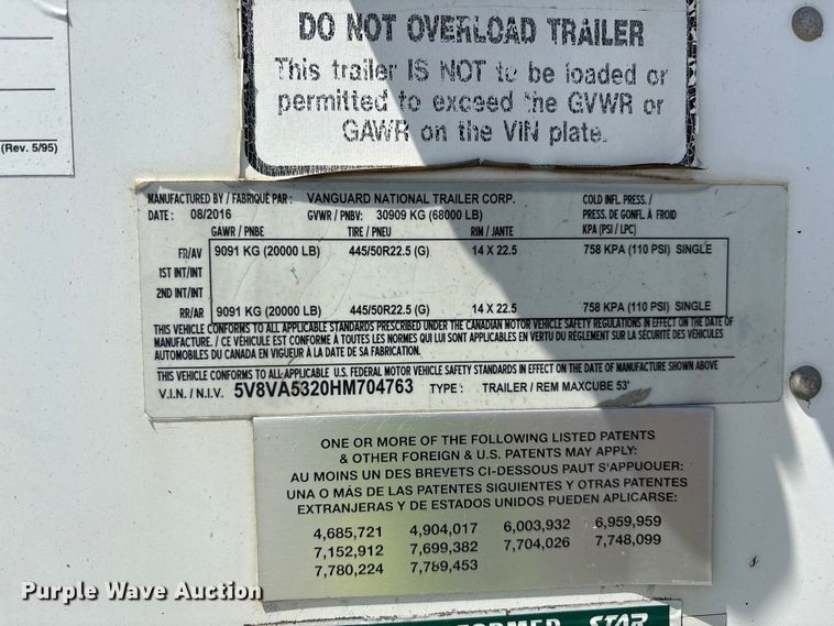image for item EF1162 2017 Vanguard National dry van trailer