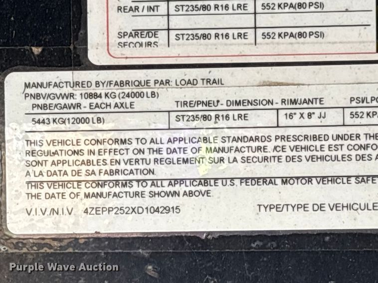 image for item EM0075 2013 Load Trail Load Max equipment trailer