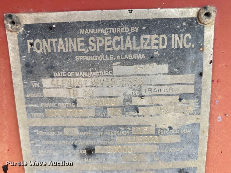 image for item EM0084 1997 Fontaine Specialized Inc TB50 lowboy equipment trailer