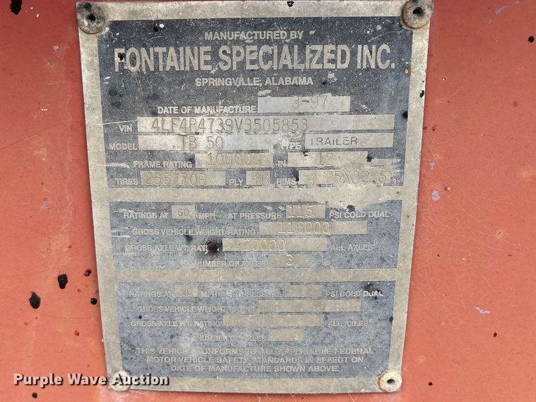 image for item EM0084 1997 Fontaine Specialized Inc TB50 lowboy equipment trailer