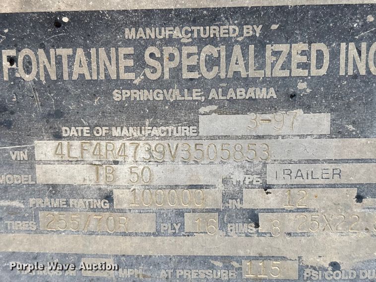 image for item EM0084 1997 Fontaine Specialized Inc TB50 lowboy equipment trailer