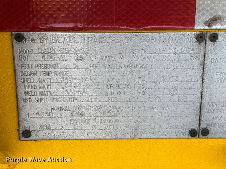 image for item ET6235 2004 Beall BAST-96-3-SB tank trailer