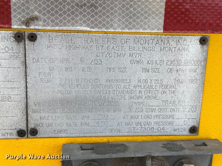 image for item ET6235 2004 Beall BAST-96-3-SB tank trailer