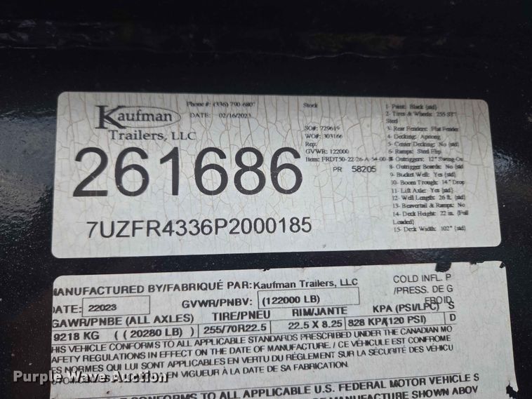 image for item EW0210 2023 Kaufman FRDT50-22-26-A-54-00 lowboy equipment trailer