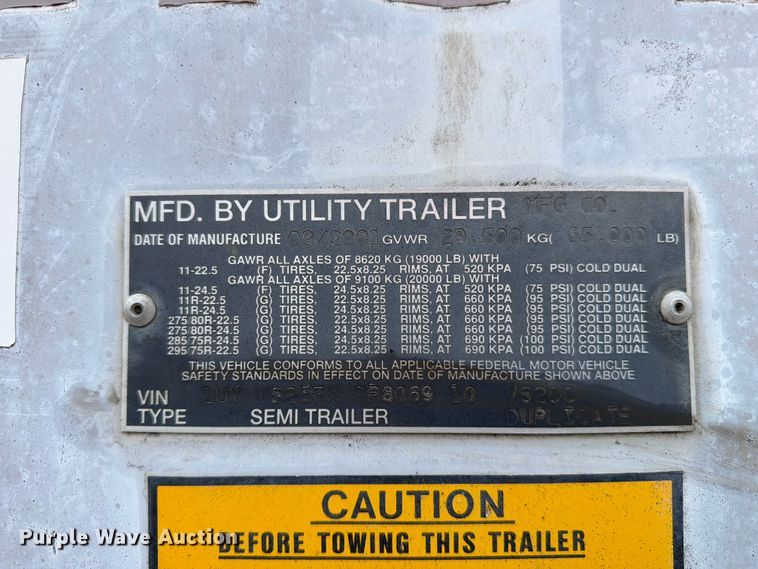 image for item EW2052 2002 Utility Trailer Mfg. Co. VS2DC dry van trailer