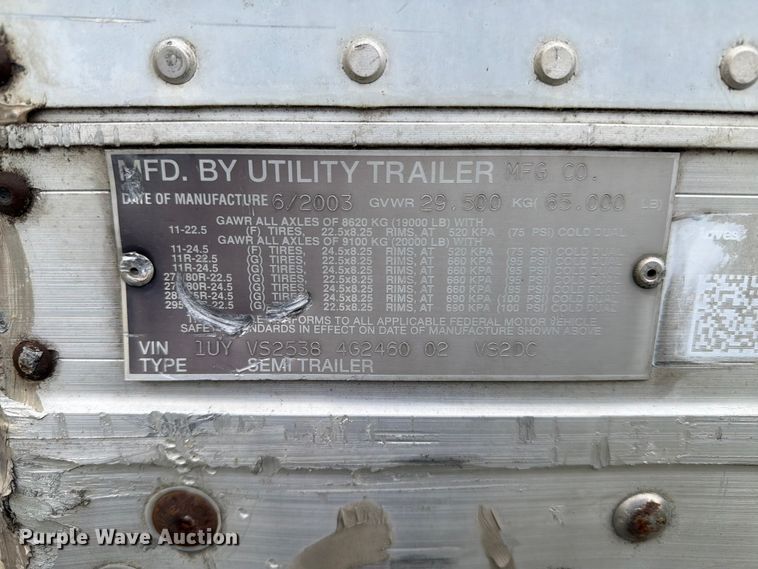 image for item EW2058 2004 Utility Trailer Mfg. Co. VS2DC dry van trailer