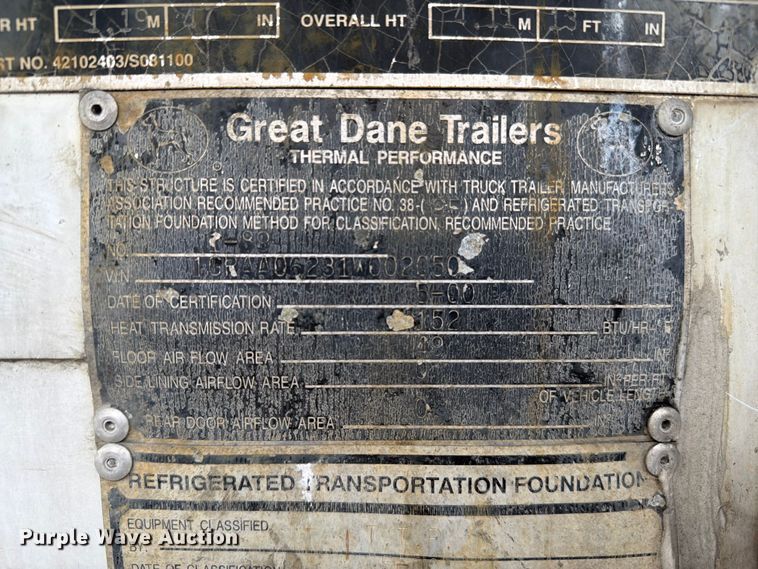 image for item EW2070 2001 Great Dane Trailers refrigerated van trailer