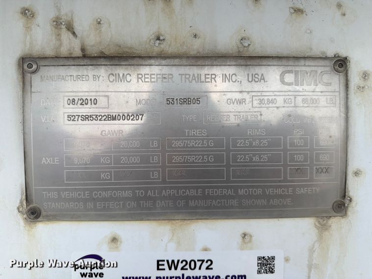 image for item EW2072 2011 CIMC 531SRB05 refrigerated van trailer