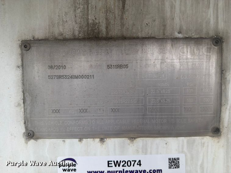 image for item EW2074 2011 CIMC 531SRB05 refrigerated van trailer