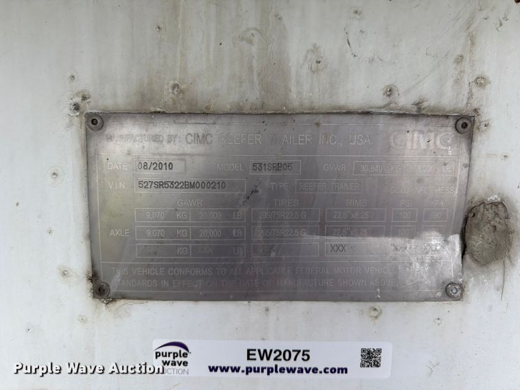 image for item EW2075 2011 CIMC 531SRB05 refrigerated van trailer
