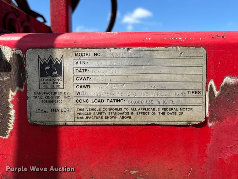 image for item FC5855 2004 Trail King TK70HT-523 drop deck hydraulic tail equipment trailer