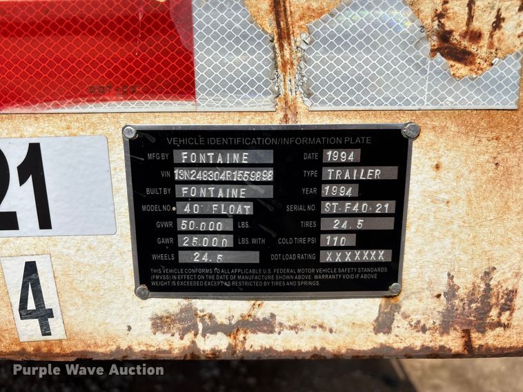 image for item FG0425 1994 Fontaine flatbed trailer
