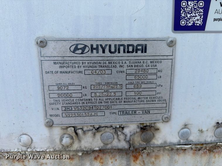 image for item FI1004 2004 Hyundai Translead V12530152AJS dry van trailer