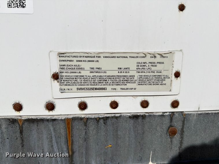 image for item FK0168 2014 Vanguard National Trailer Corporation (vntc) dry van trailer