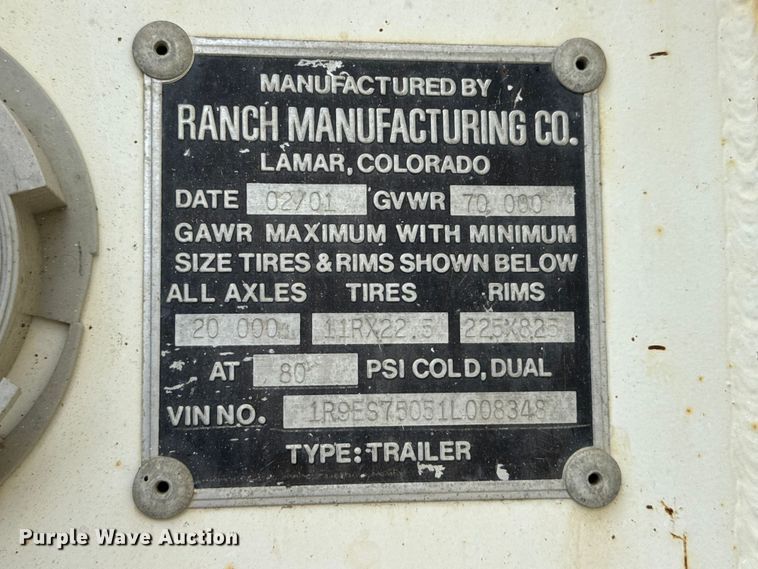 image for item NA9368 2001 Ranch end dump trailer