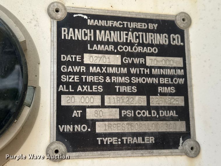 image for item NA9372 2001 Ranch end dump trailer