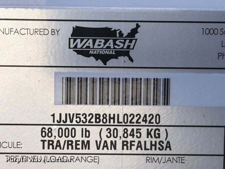 image for item YA3336 2017 Wabash RFALHSA refrigerated van trailer