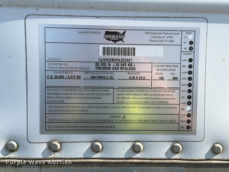 image for item YA3337 2017 Wabash RFALHSA refrigerated van trailer