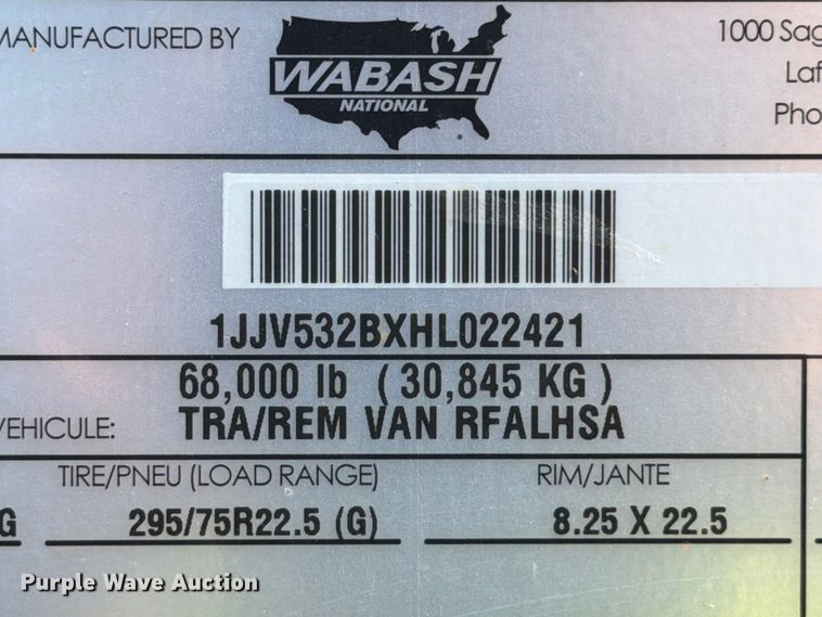 image for item YA3337 2017 Wabash RFALHSA refrigerated van trailer