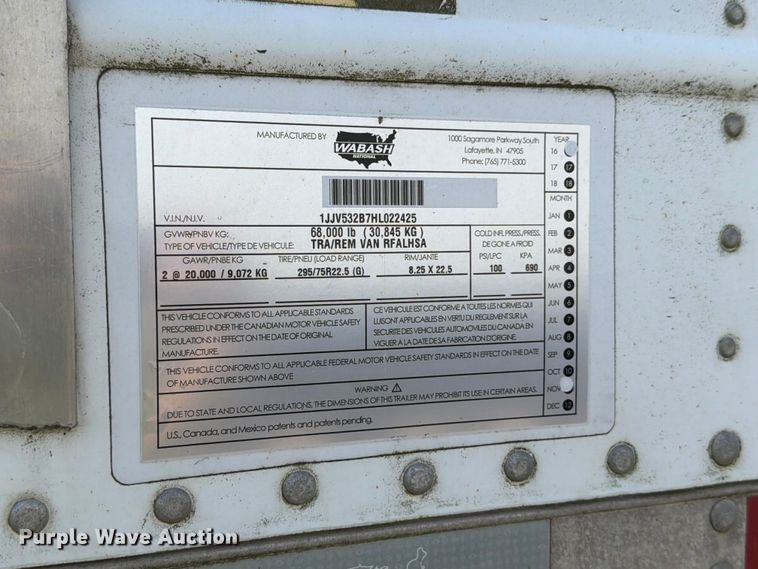 image for item YA3338 2017 Wabash RFALHSA refrigerated van trailer
