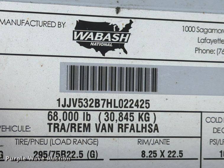 image for item YA3338 2017 Wabash RFALHSA refrigerated van trailer