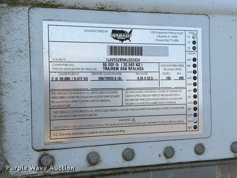 image for item YA3339 2017 Wabash RFALHSA refrigerated van trailer