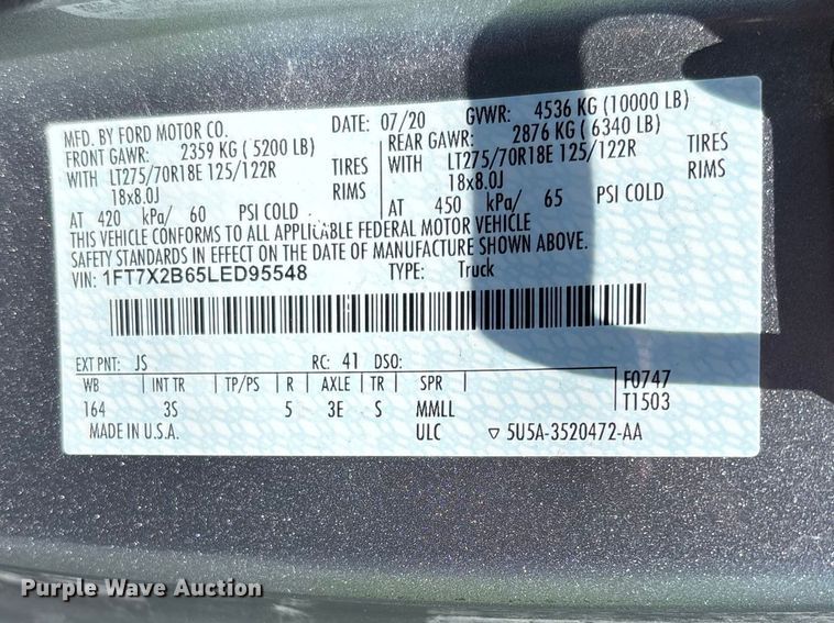 image for item DV4385 2020 Ford F250 Super Duty Ext. Cab pickup truck