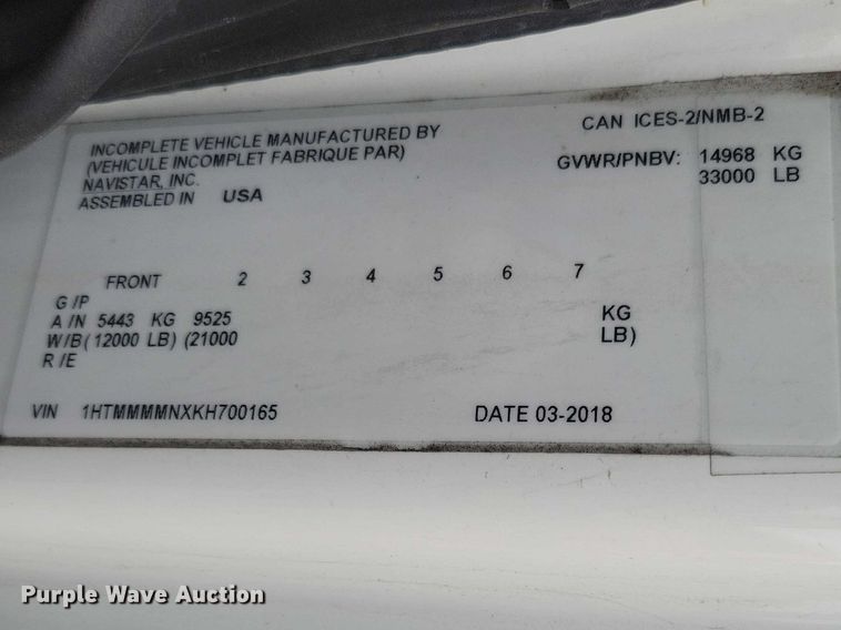 image for item DZ7145 2019 International 4300 box truck