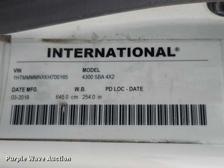 image for item DZ7145 2019 International 4300 box truck