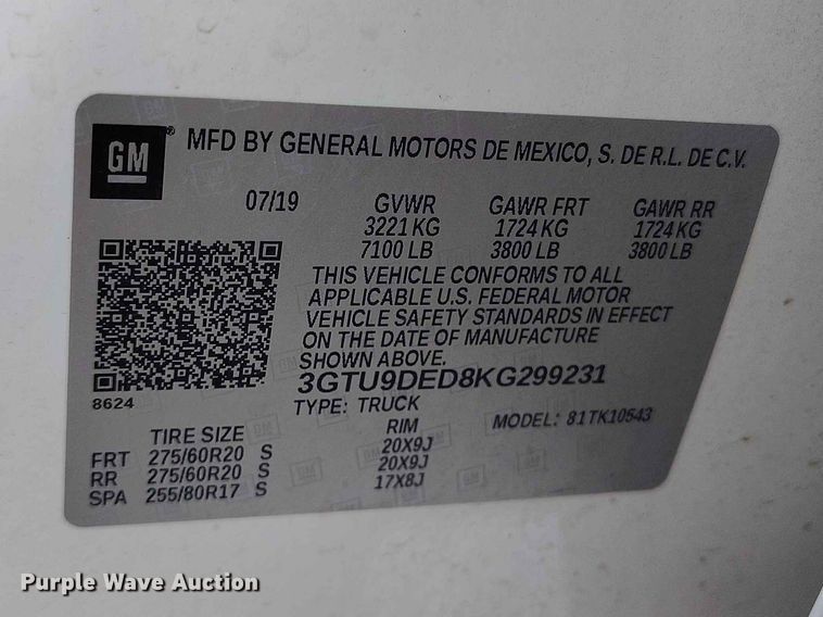 image for item ED0124 2019 GMC Sierra 1500 SLT Crew Cab pickup truck