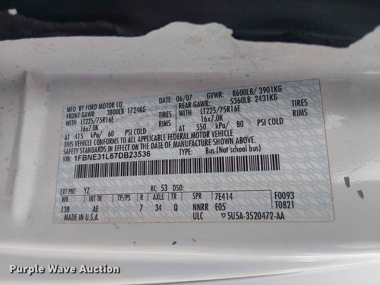 image for item EE1479 2007 Ford E350 van