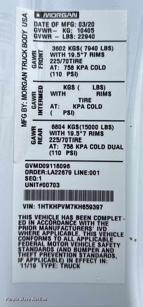 image for item EG2037 2019 Chevrolet Silverado 6500HD box truck