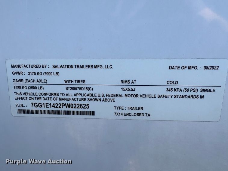 image for item EG9070 2022 Salvation Trailers enclosed cargo trailer