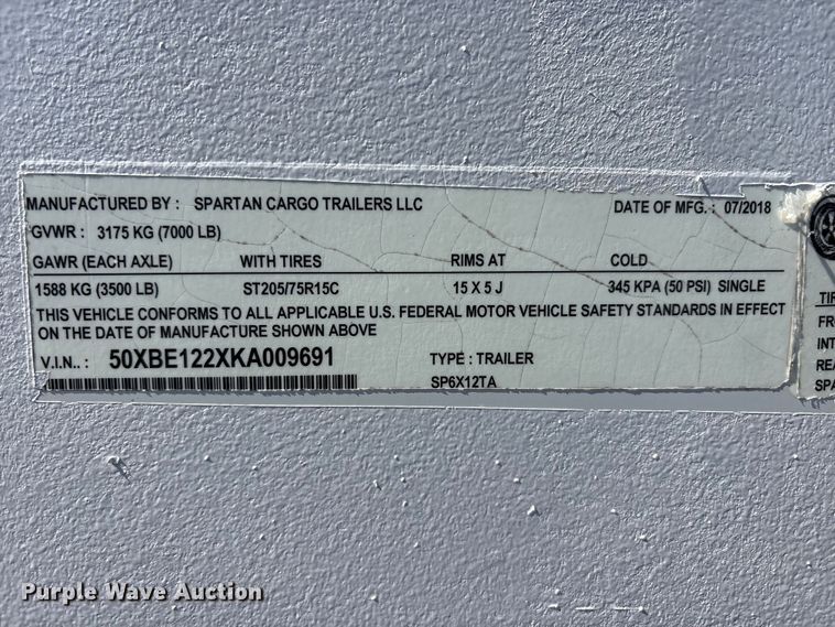 image for item EG9084 2019 Spartan enclosed cargo trailer