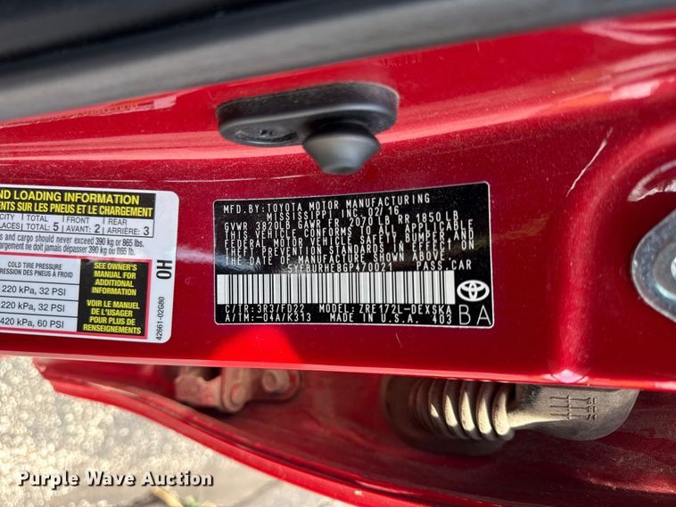 image for item EN0445 2016 Toyota Corolla 