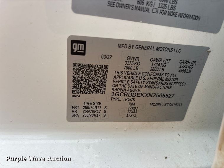 image for item ET2004 2022 Chevrolet Silverado 1500 Ext. Cab pickup truck