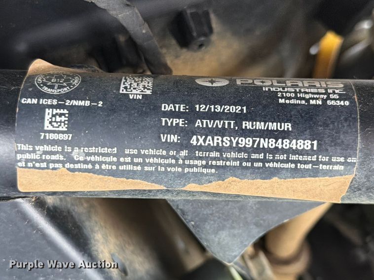 image for item ET6257 2022 Polaris Ranger XP1000 utility vehicle