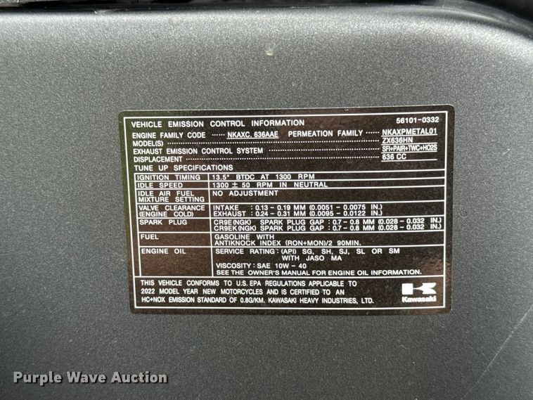 image for item ET6261 2022 Kawasaki ZX-6R motorcycle