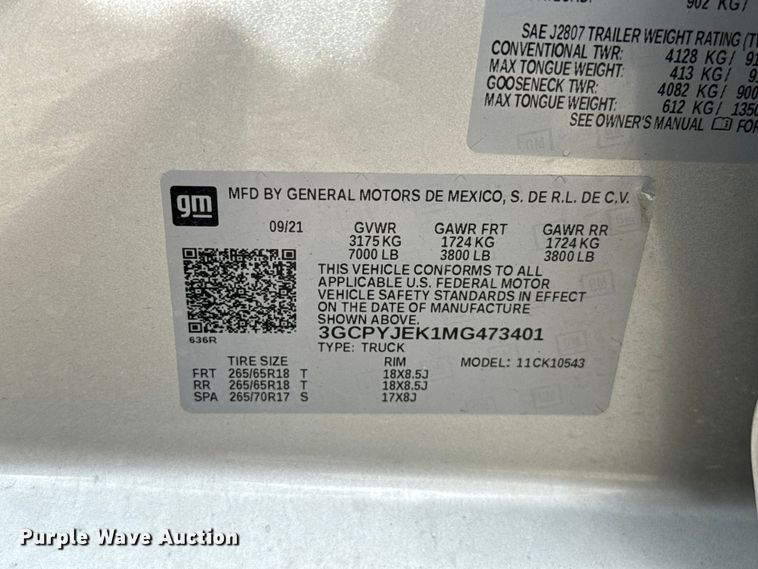 image for item ET6286 2021 Chevrolet Silverado 1500 Crew Cab pickup truck