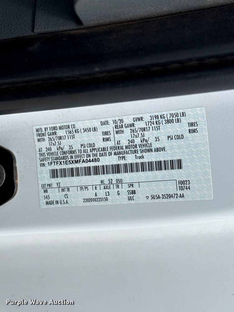 image for item ET6307 2021 Ford F150 Ext. Cab pickup truck