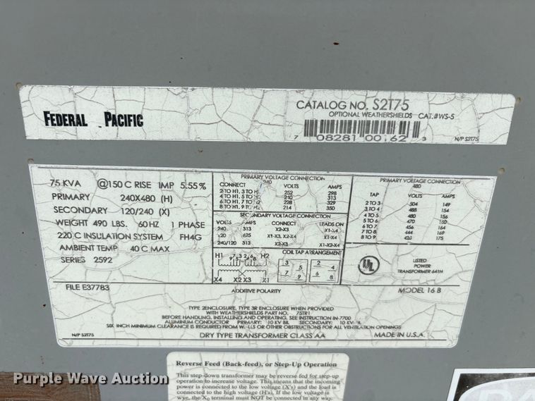 image for item EU5666 Federal pacific 16b transformer