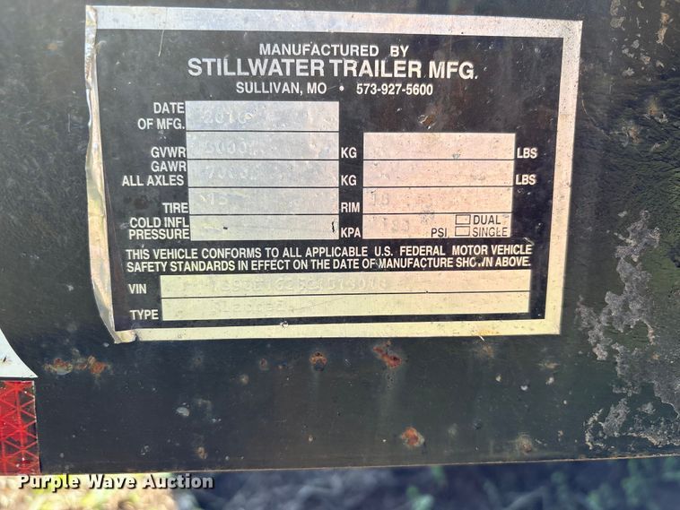 image for item EW0035 2016 Stillwater Trailer Mfg. utility trailer