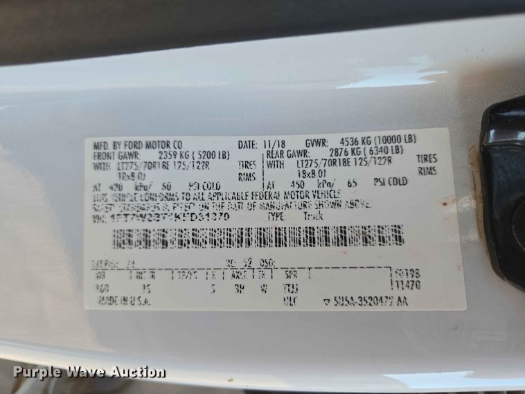 image for item EW0202 2019 Ford F250 Super Duty Crew Cab pickup truck