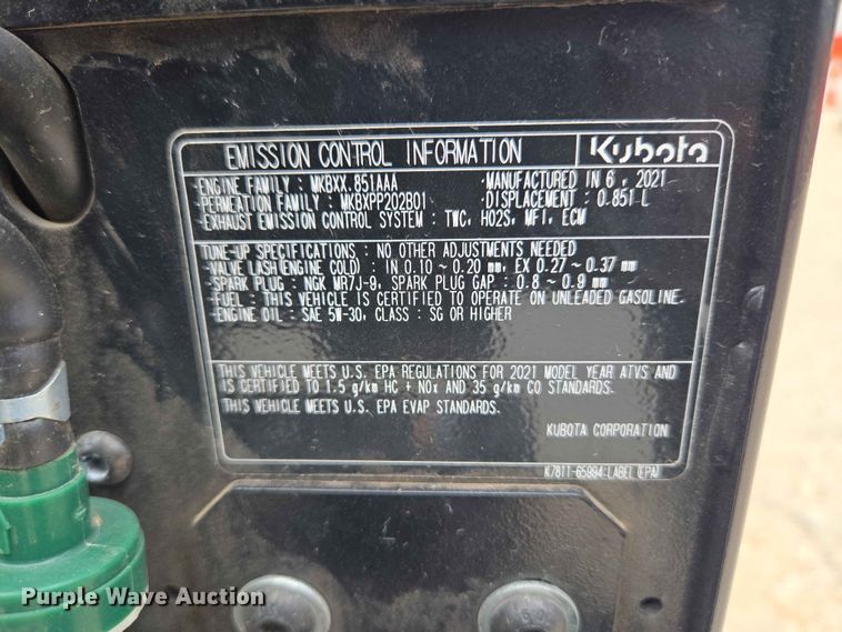 image for item EW0204 2021 Kubota Sidekick RTV-XG850 utility vehicle