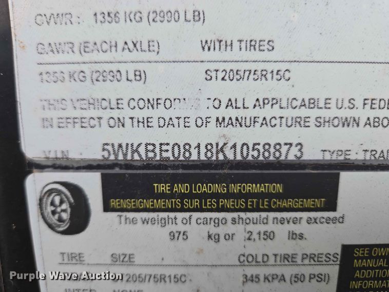 image for item EW0283 2019 Freedom Trailers, LLC enclosed cargo trailer