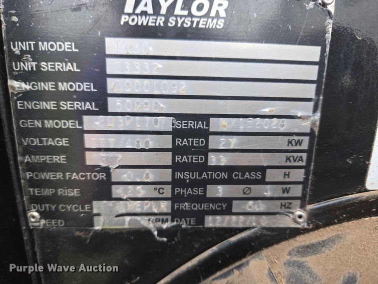 image for item EW0284 Taylor Power Systems T030 generator