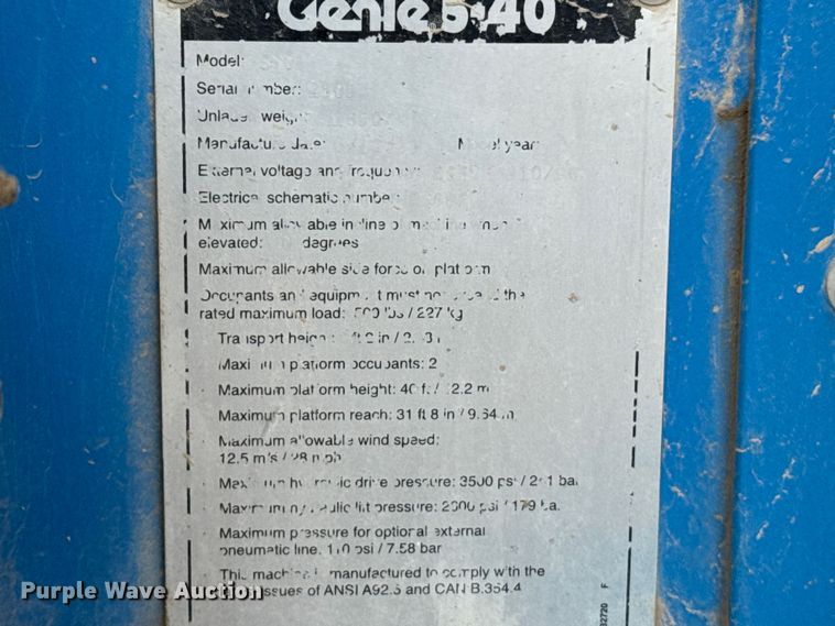 image for item EW4764 Genie S-40 boom lift